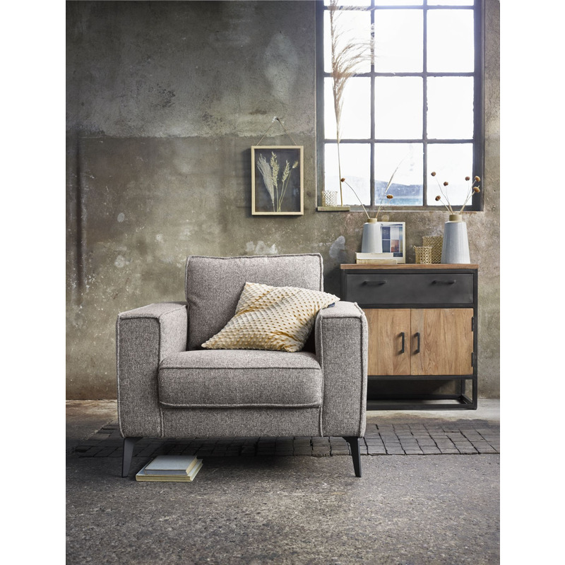 Moderne fauteuil in grijs-bruine weefstof