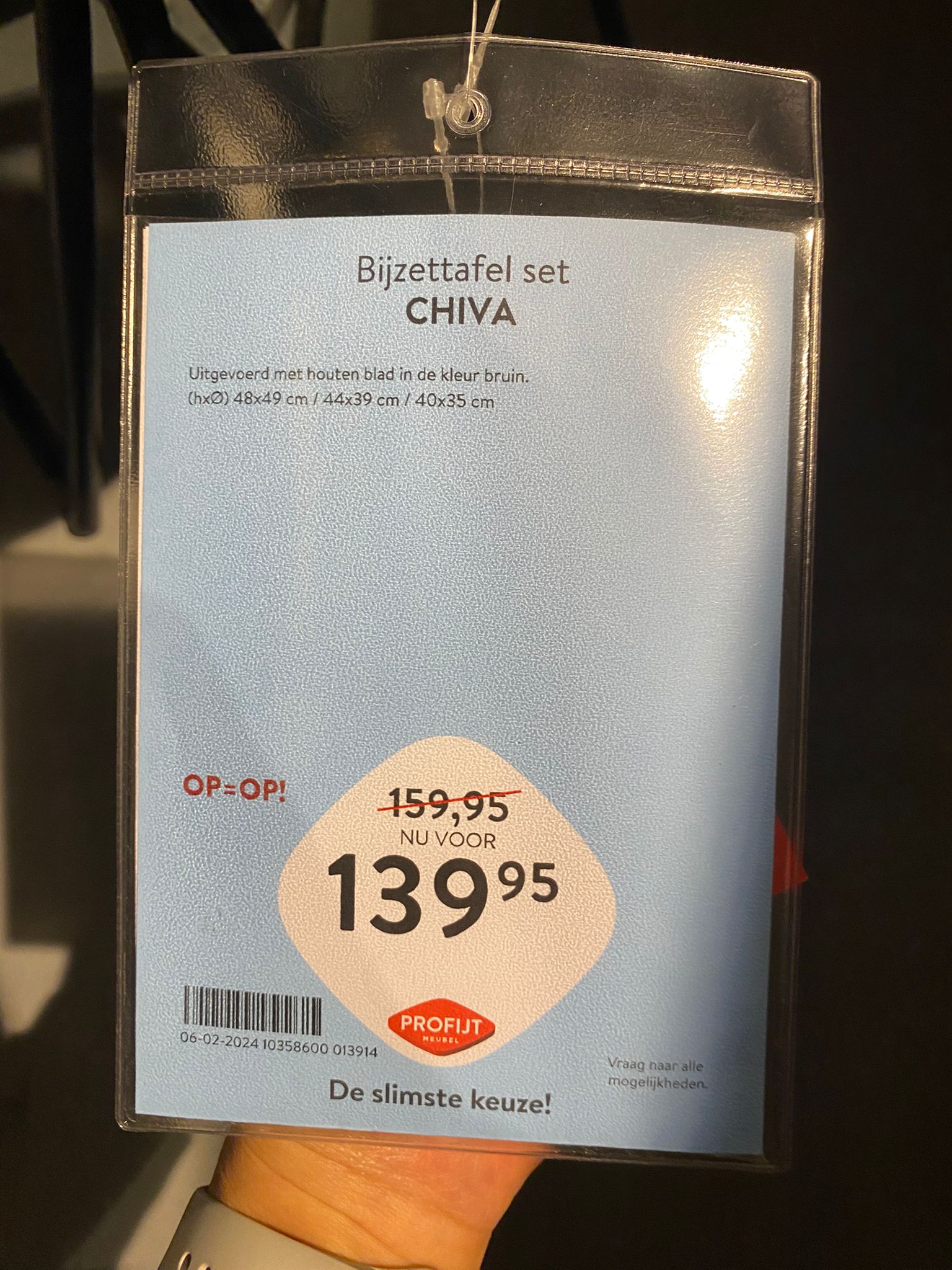 Chiva bijzettafel set van 3, houten blad bruin